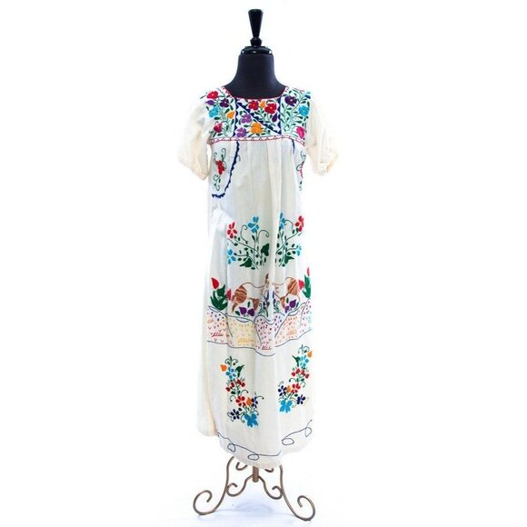 Vintage 1970's Handmade Hand Embroidered Maxi Dress Wedding Dress One Of A Kind - Picture 1 of 10